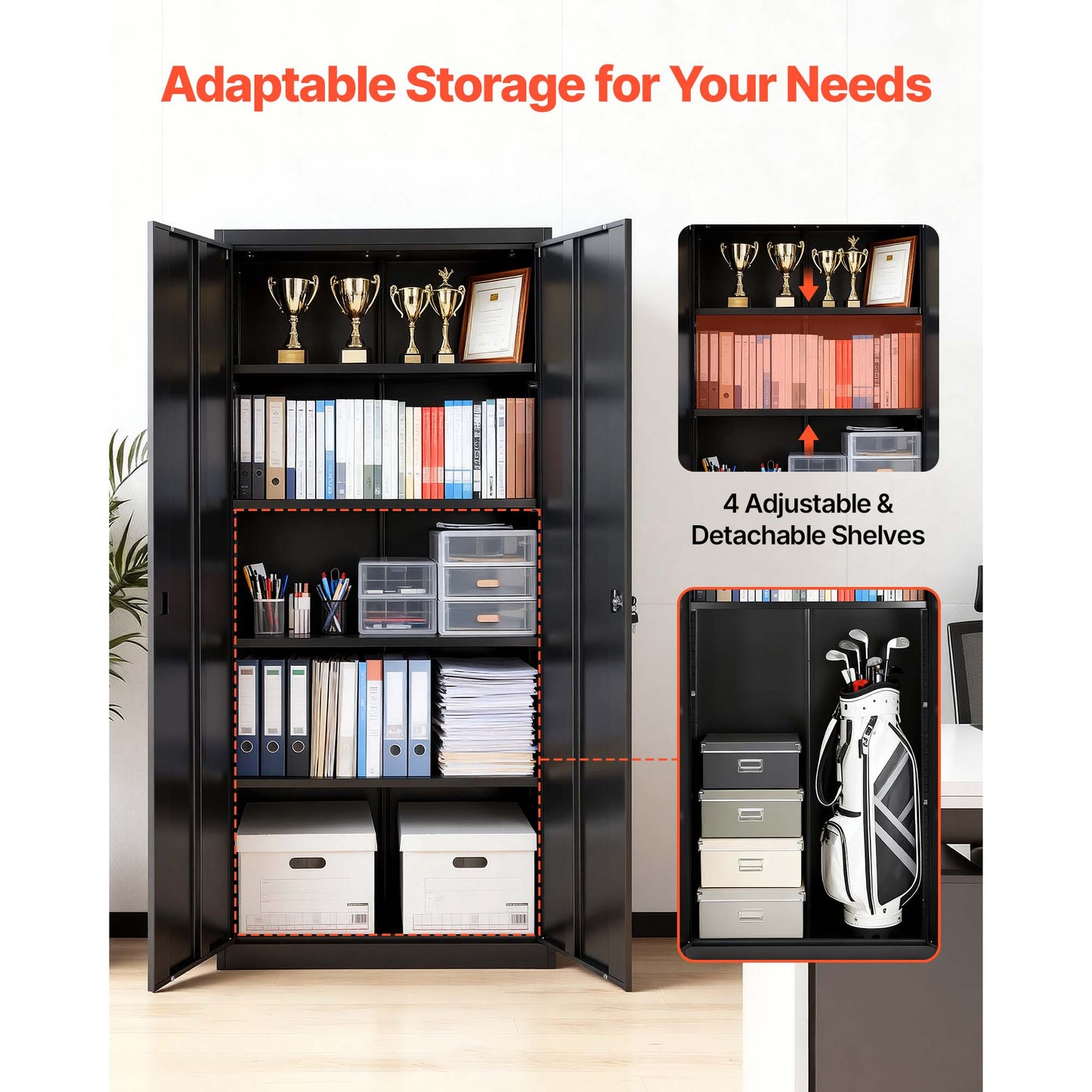 Metal Storage Cabinet, 68.9 in Lockable Steel Garage Cabinet