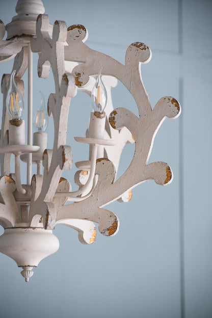 6 Light Chandelier, Hanging Light Fixture With Adjustable Chain For Kitchen, Bulb Not Included - White