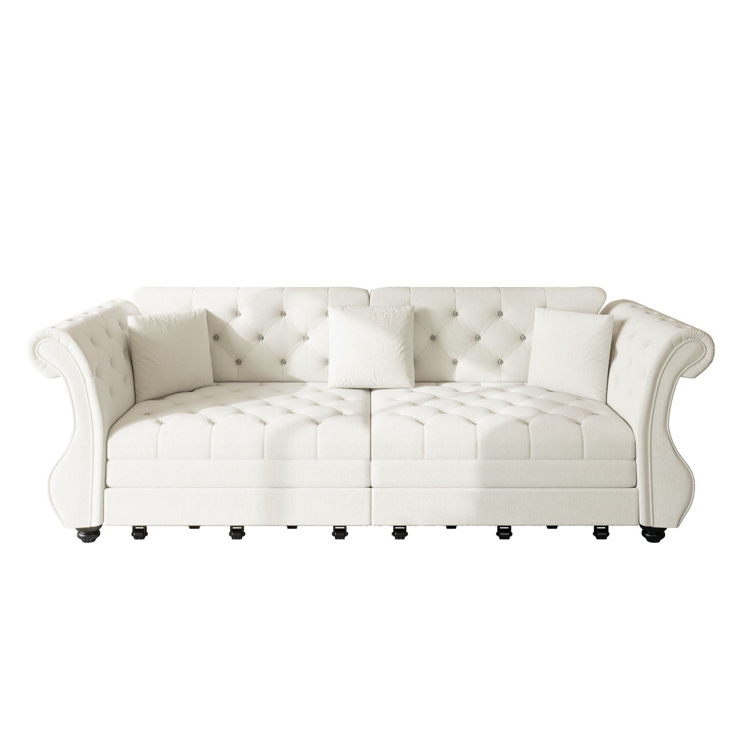 Oversized Chesterfield Pull Out Sofa Bed, Roll Arm Couch With Flower Tufting For Living Room
