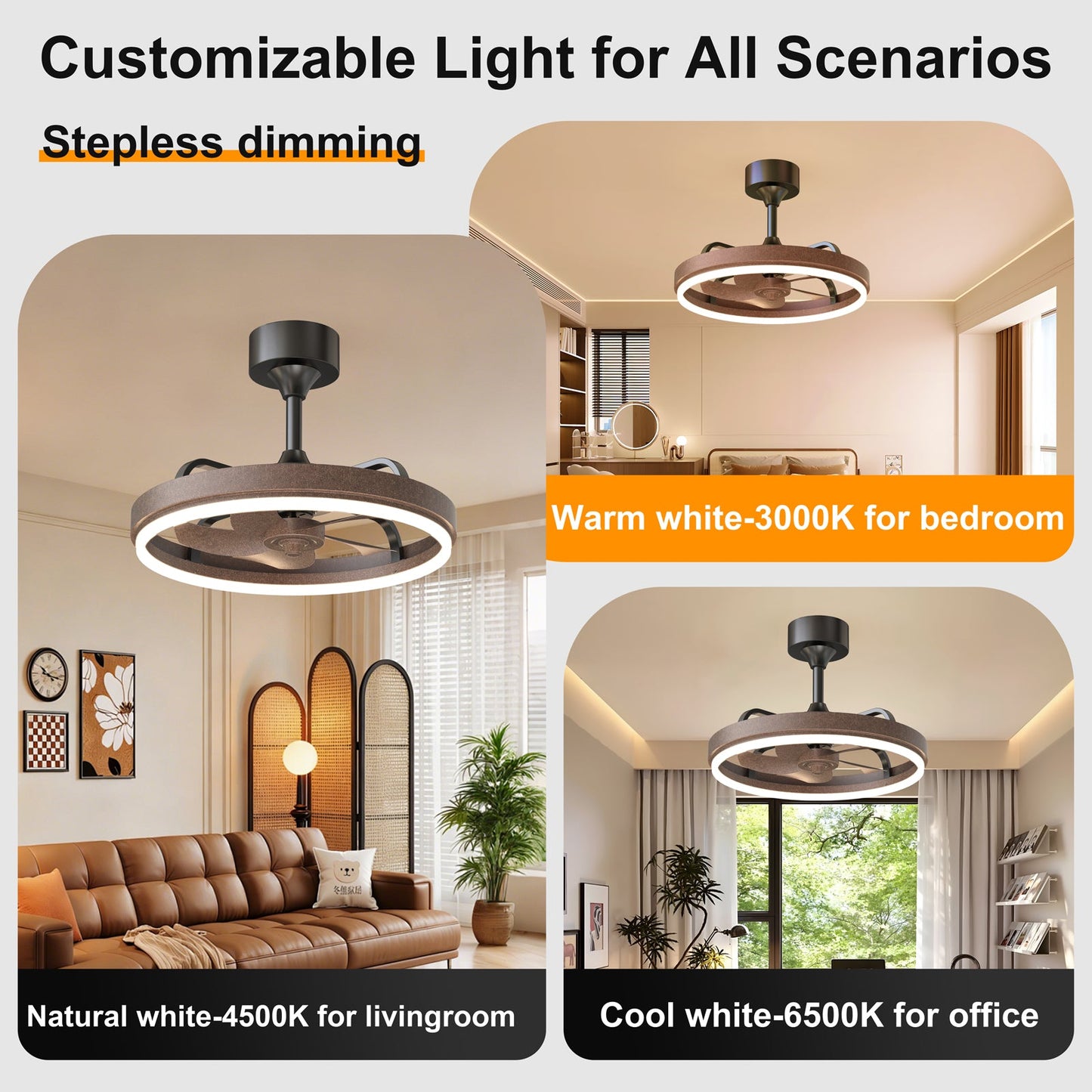 20.5" Rustic LED Ceiling Fan with Remote & APP Control
