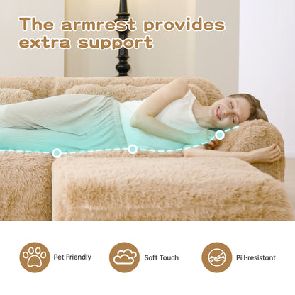 3-Seater Soft Plush Fabric Sofa With Movable Ottoman