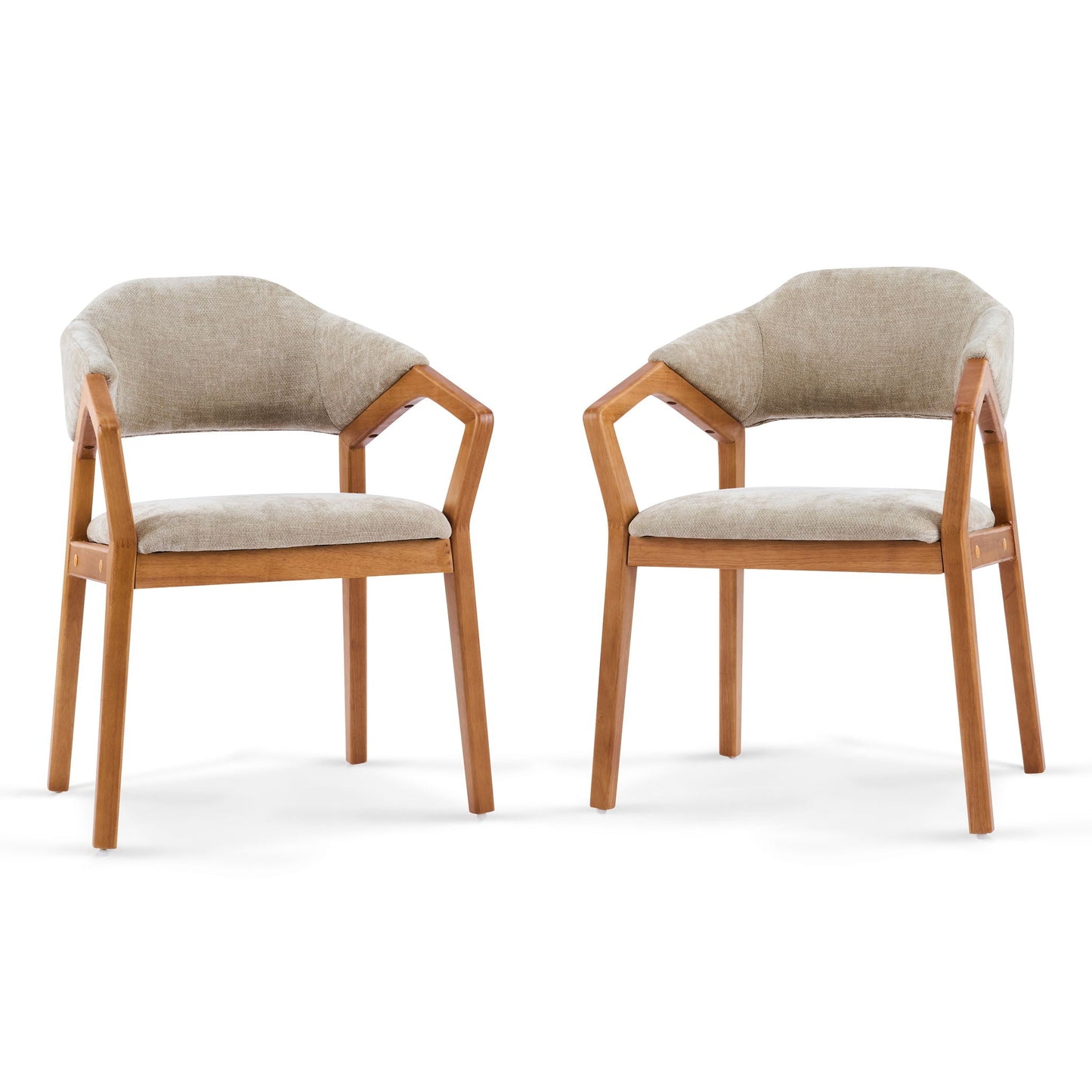 Indoor Upholstered Dining Chair Set of 2 - Oatmeal / Teak