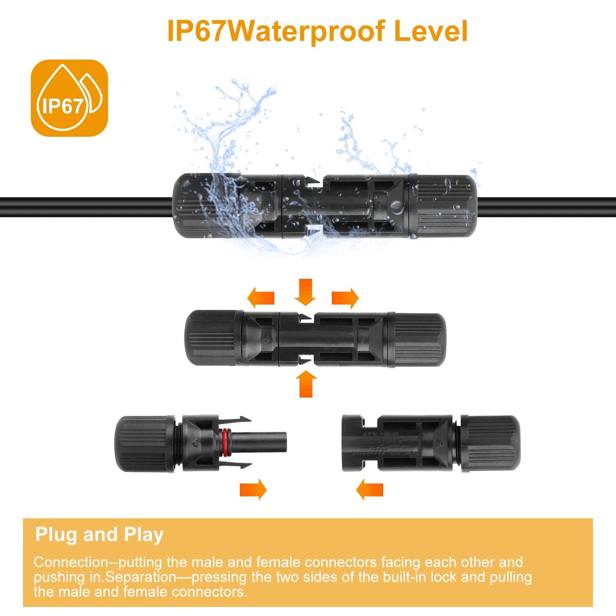 10 Pairs Solar Panel Connectors Solar Wire Adapter Male/Female IP67 Waterproof Connector Solar Panel Wire Connector