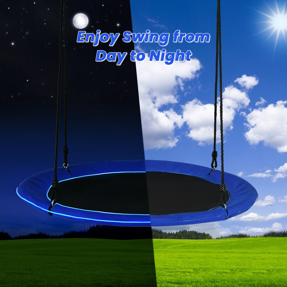 40 Inches Saucer Tree Swing Round with Lights for Kids and Adults-Navy