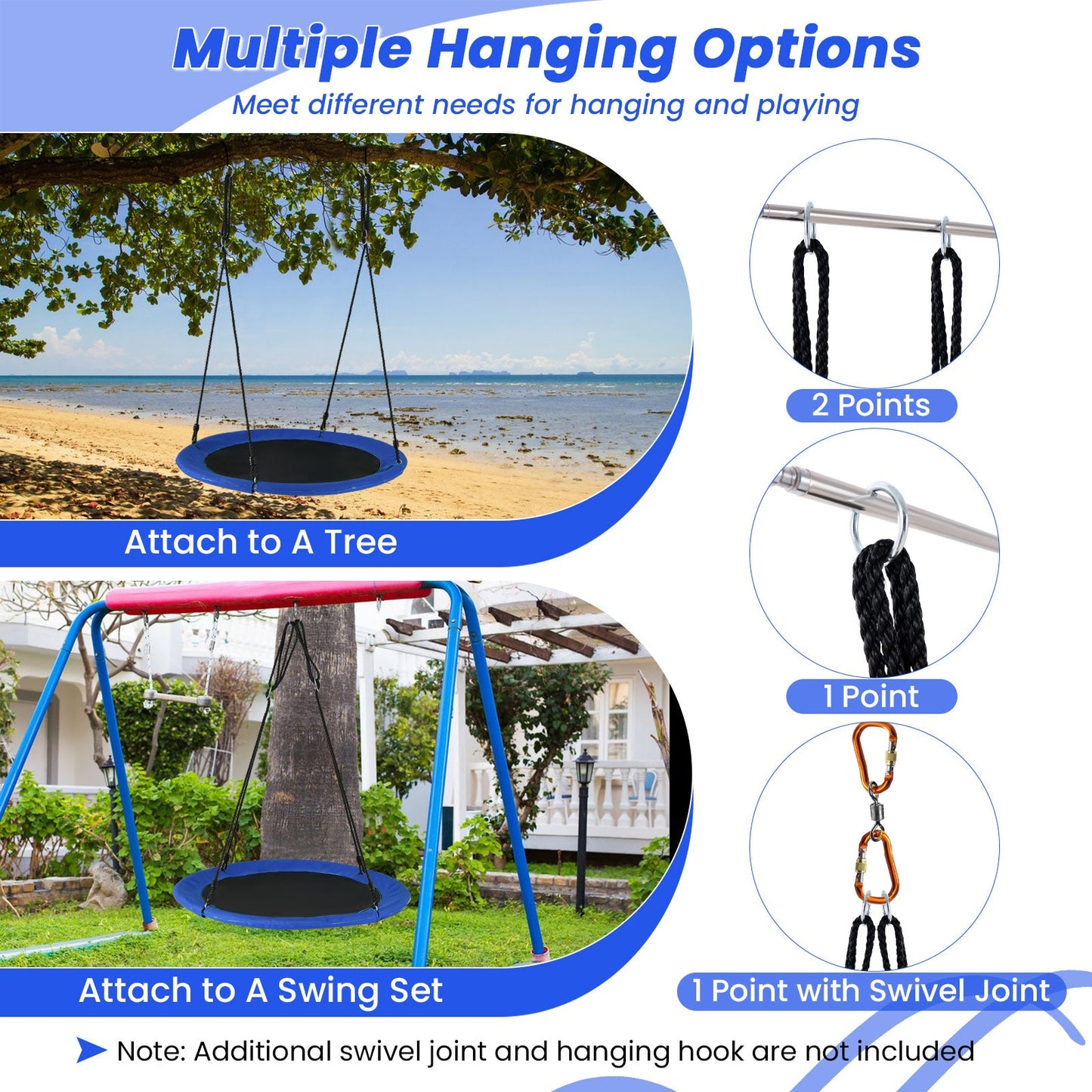 40 Inches Saucer Tree Swing Round with Lights for Kids and Adults-Navy