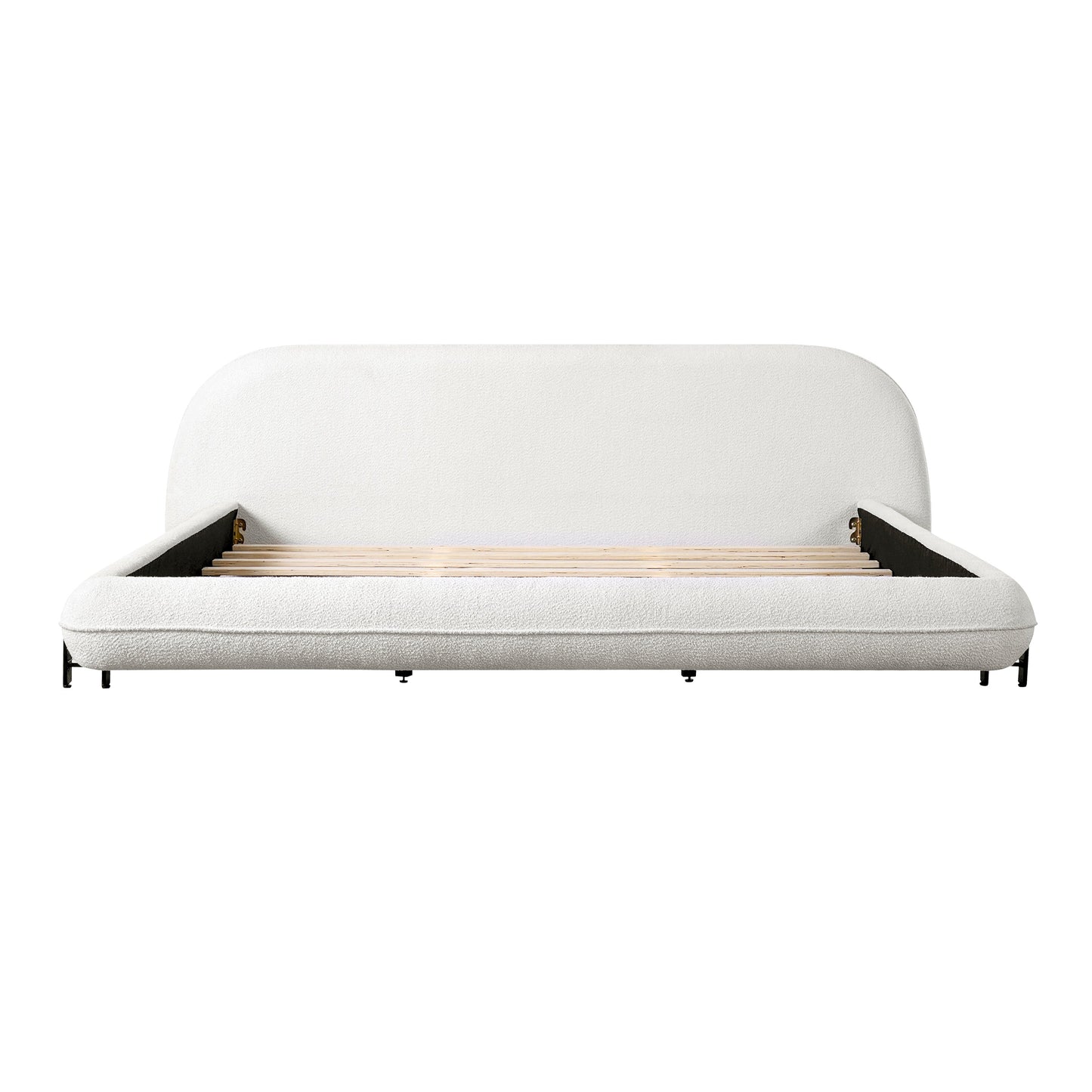King Size Bed Frame with Boucle Fabric and Thick Headboard