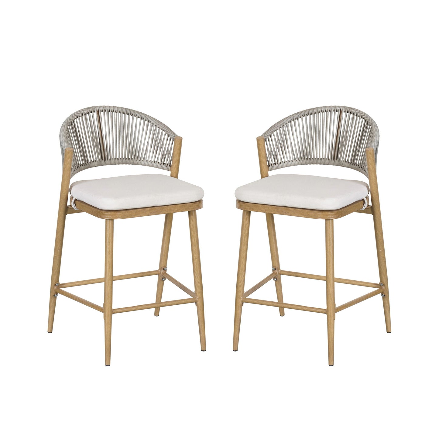 Outdoor 26" Counter Height Metal Frame Counter Stools With Scallop Shaped Backrest & Water Resistant Cushions