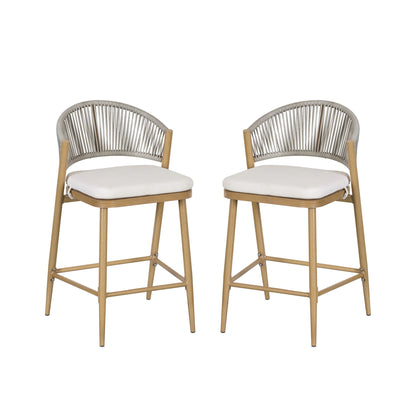 Outdoor 26" Counter Height Metal Frame Counter Stools With Scallop Shaped Backrest & Water Resistant Cushions