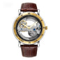 Wolishi Mens Mechanical Watch Leather Strap Waterproof Open-work Design
