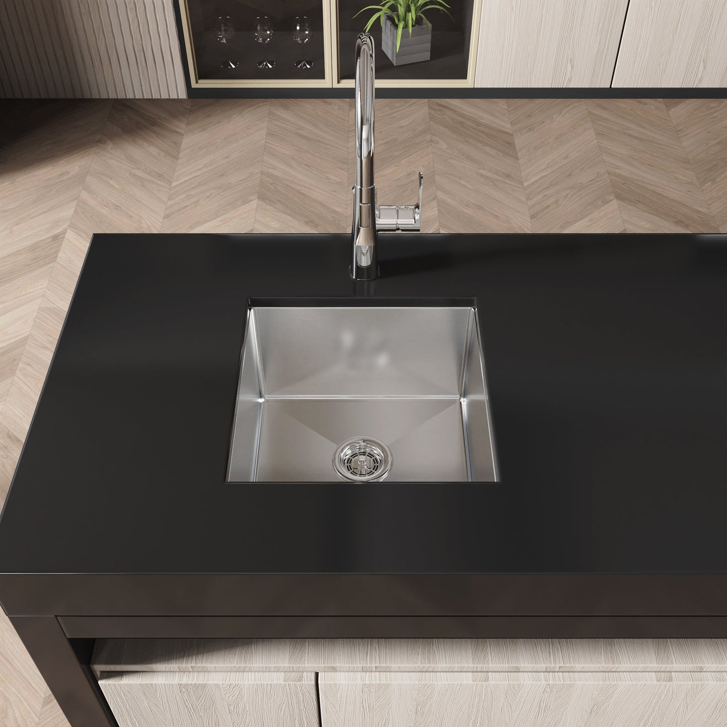 Stainless Steel Kitchen Sink, 18"x18" Single Bowl Undermount