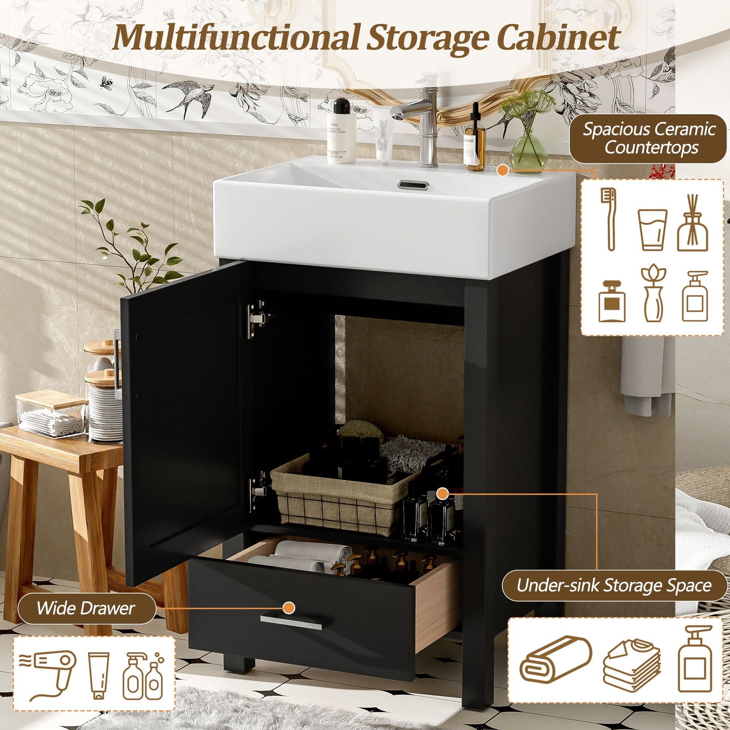 Bathroom Vanity With Sink, Frame And Drawer