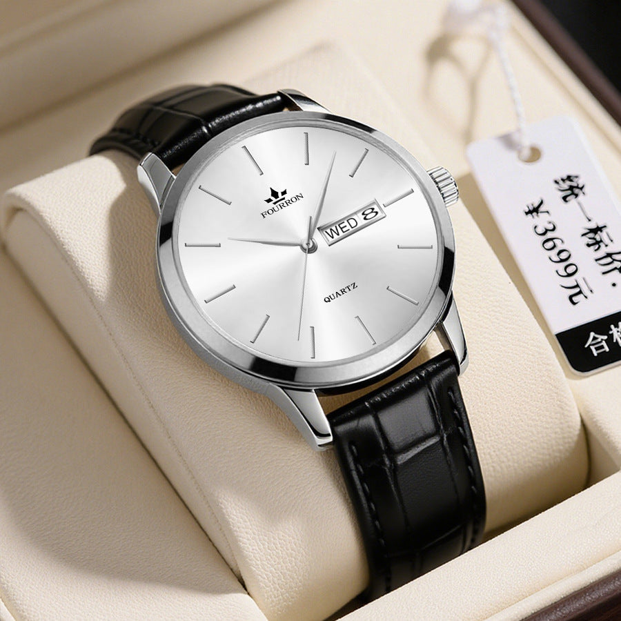 Men's Minimalist Watch With A Dual-calendar Leather Strap