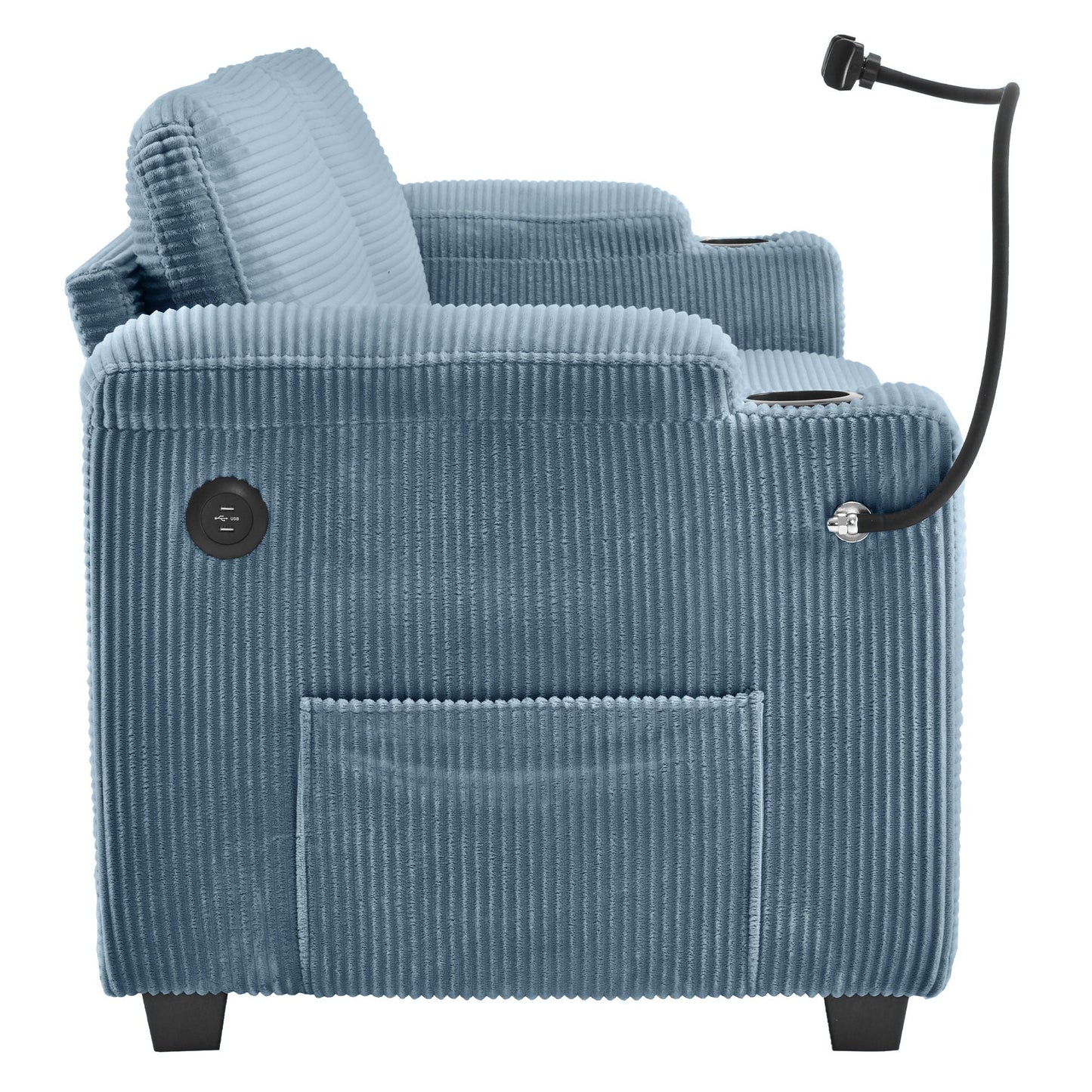 Sleeper Sofa Loveseat Sofa With Full Size Mattress, 2 USB Ports, 2 Cup Holders, 2 Side Pockets And Phone Holder