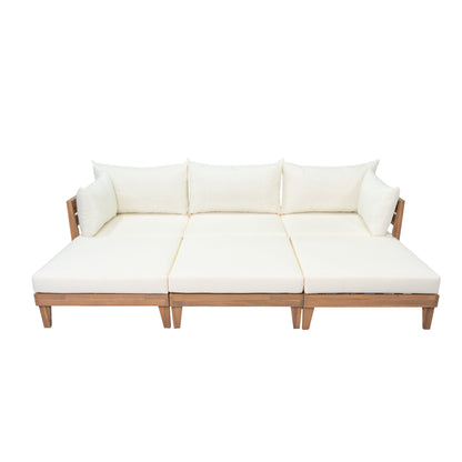TOPMAX Outdoor Large Daybed Acacia Wood 6-Piece Patio Sofa Set