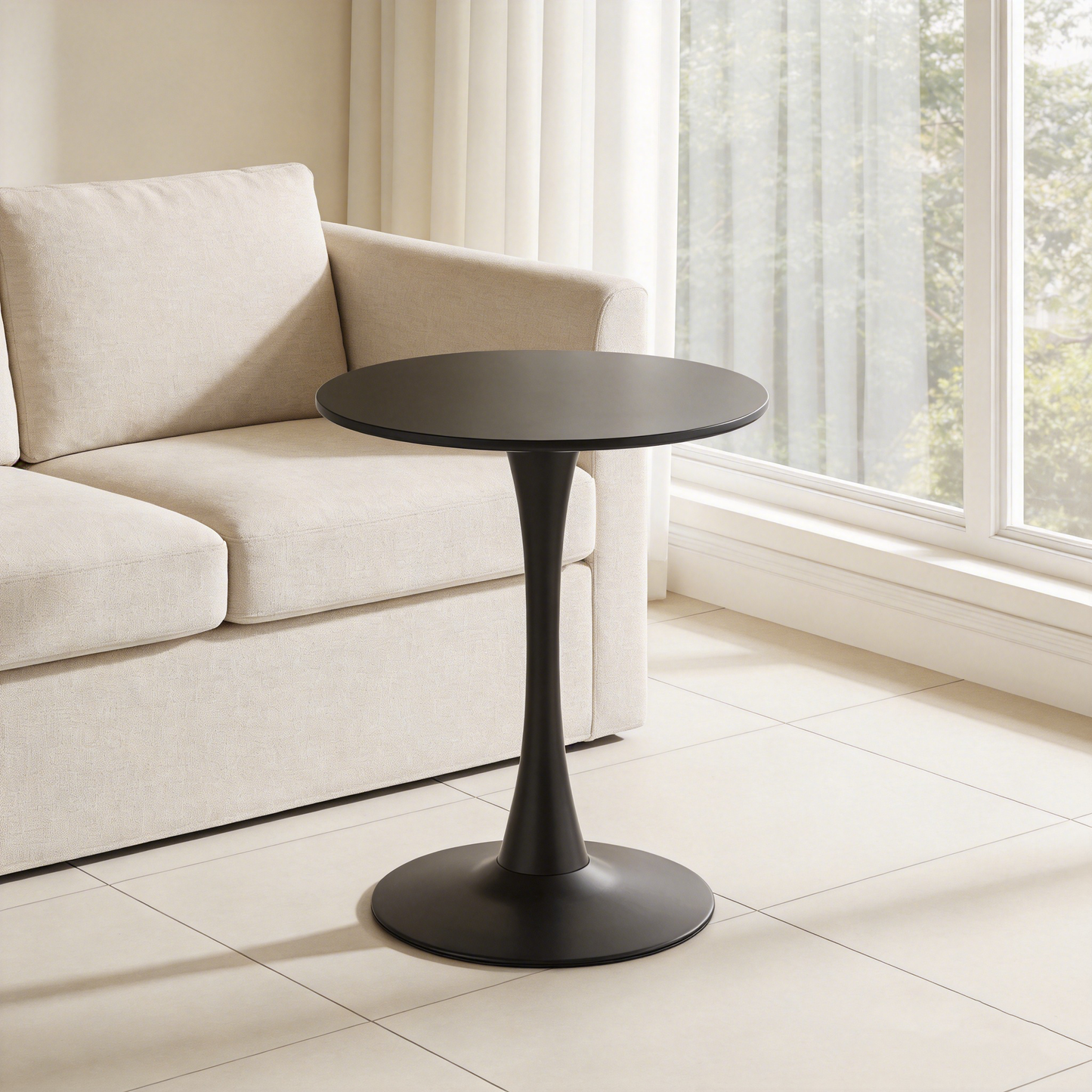 Black Round Dining Table with MDF Top and Matte Iron Base
