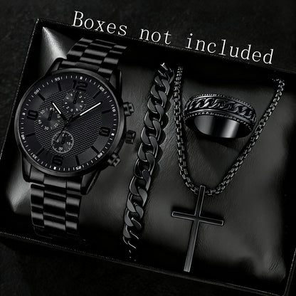 Three-Eye Digital Mens Watch Bracelet And Necklace Set