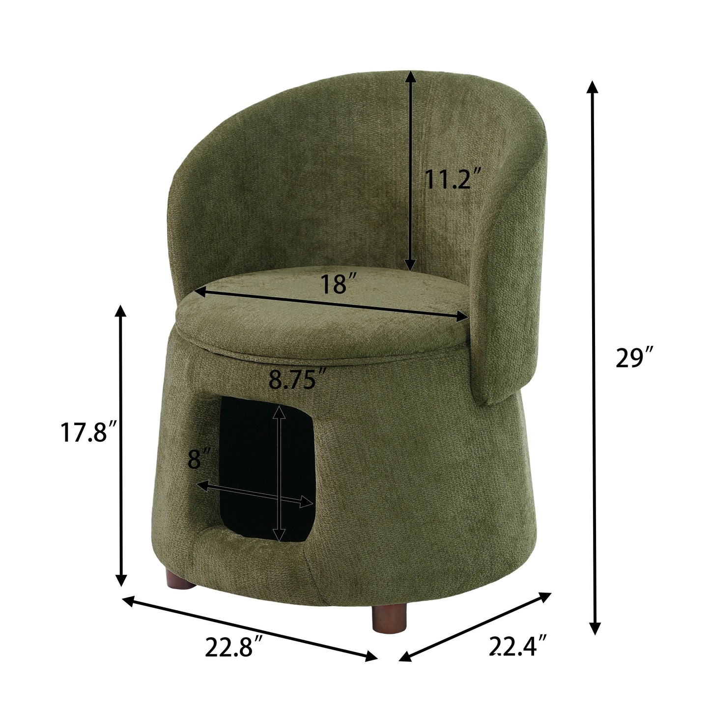 Green Pet Friendly Chair with Hidden Pet Nook and Convertible Stool