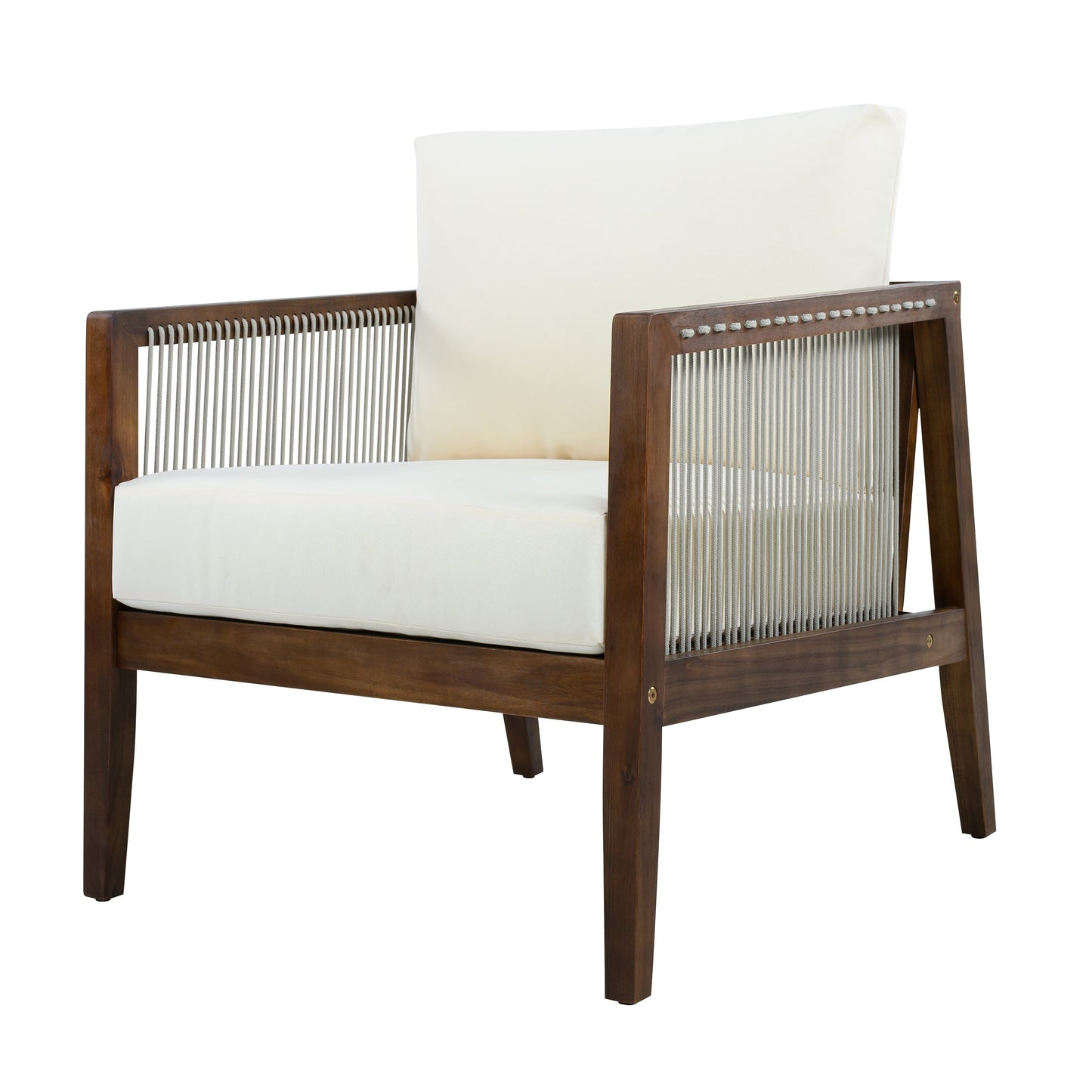 Outdoor Club Chair, Acacia Wood Frame with Rope Back, Water-Repellent