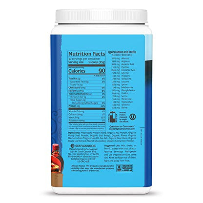 Organic Sunwarrior - Warrior Blend, Plant Based, Raw Vegan Protein Powder with Peas & Hemp, Chocolate, 30 Servings, 26.4 Ounce