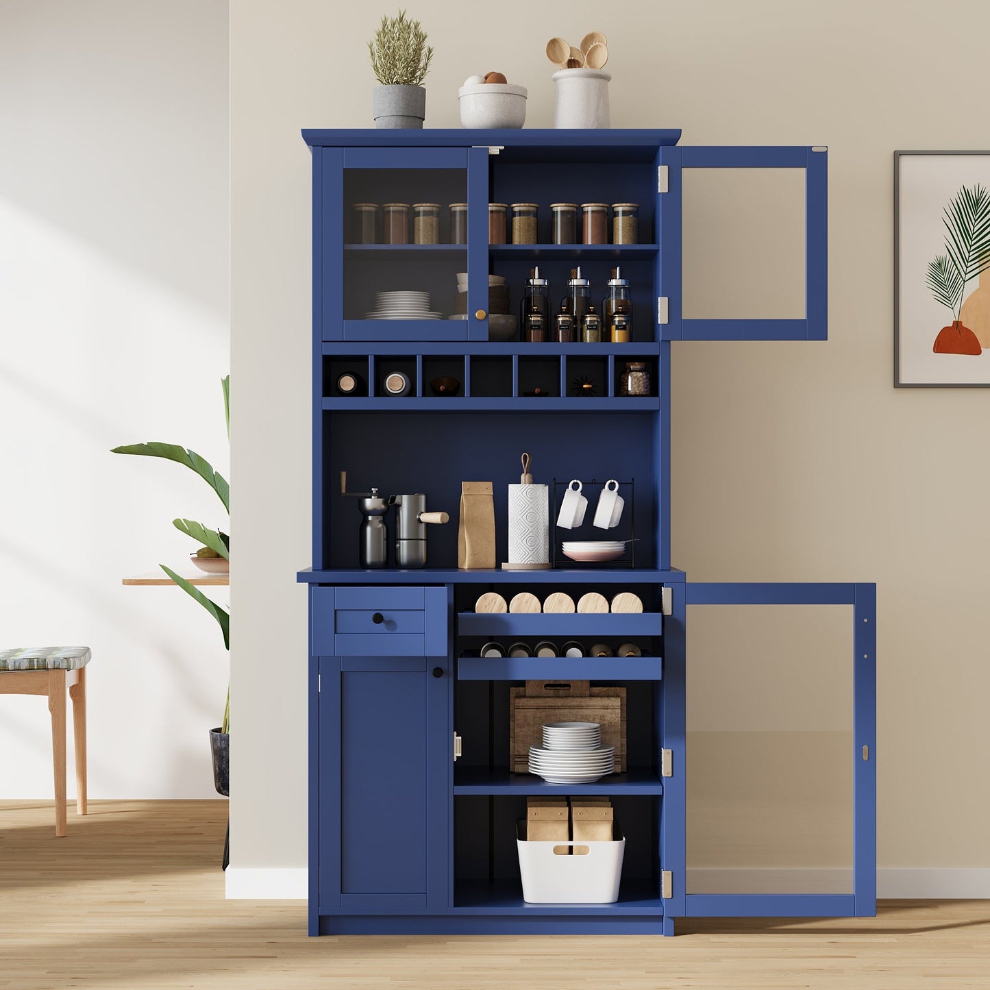 TOPMAX Farmhouse Freestanding Buffet with Hutch