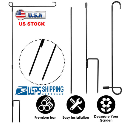 Garden Flag Stand Flagpole Weatherproof Wrought Iron Coated Yard Flag Holder For Yard Flag Party Banner Fits 11.8x17.7in Flag