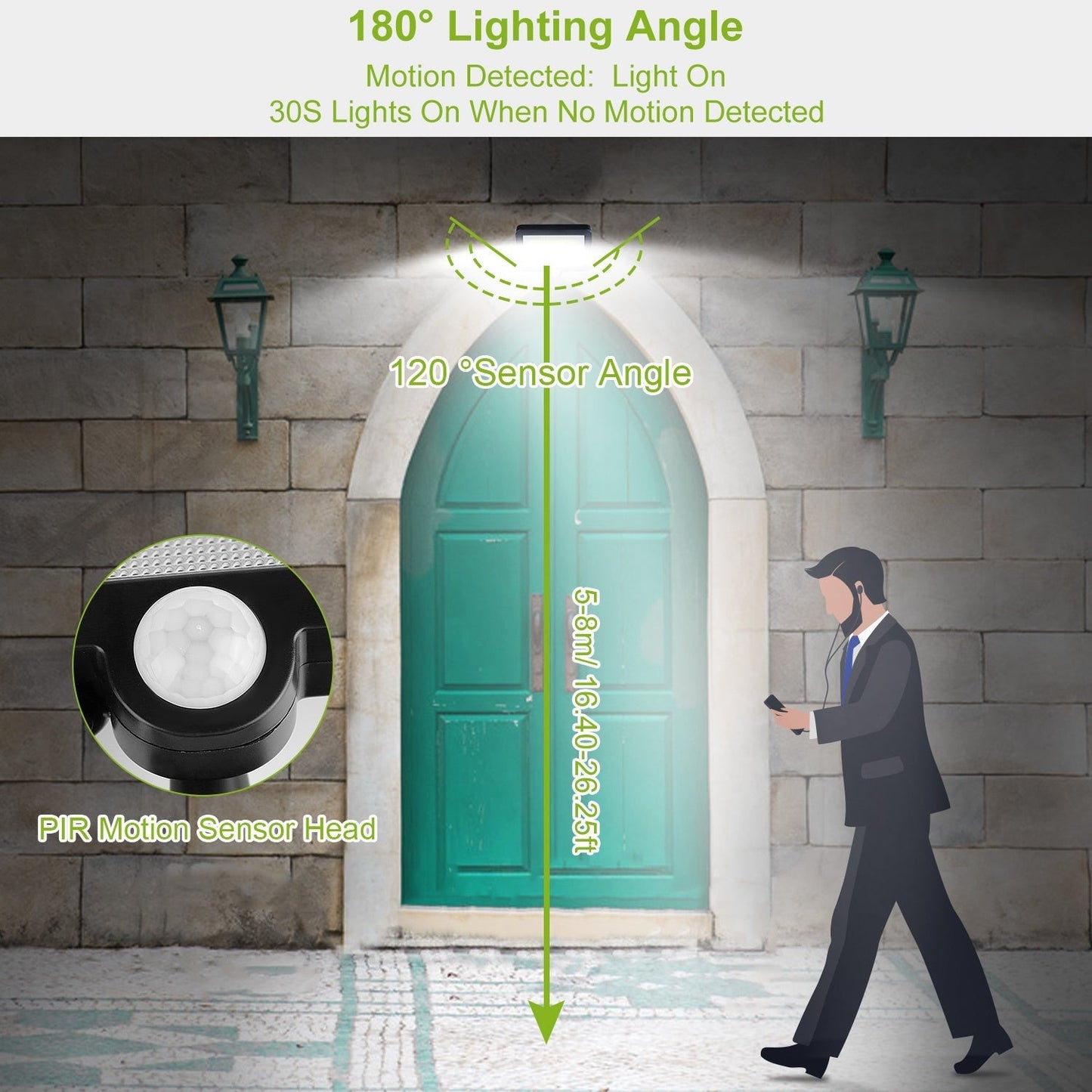 Solar Powered Wall Lights Outdoor 100 LED Beads Motion Sensor Lamp IP65 Waterproof Dusk To Dawn Sensor Light For Front Door Deck