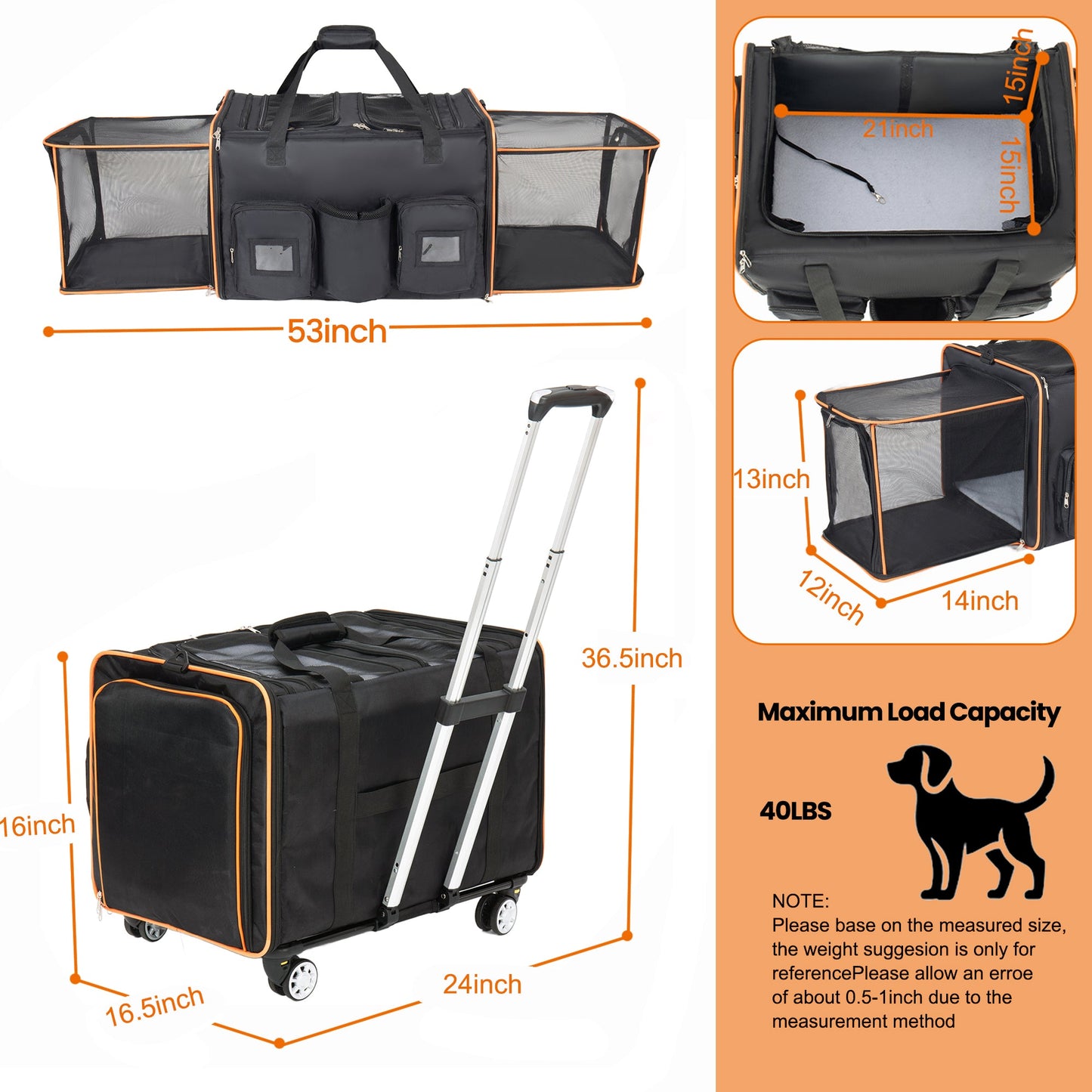 2 in 1 Large Cat Carrier for 2 Cats with Rolling Wheels and Expandable Design