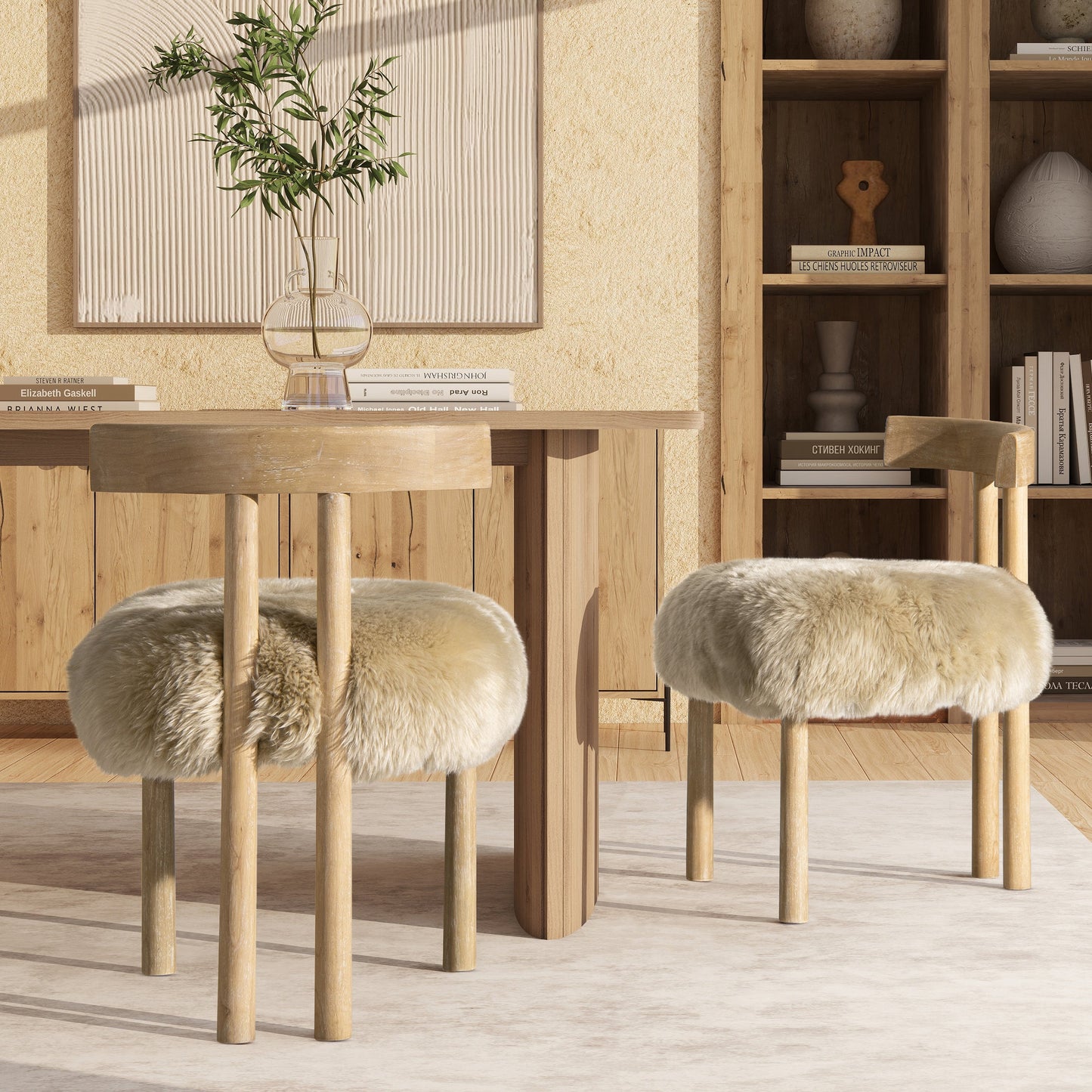 Arden 19.5" Genuine Sheepskin Fur Split Back Dining Chair