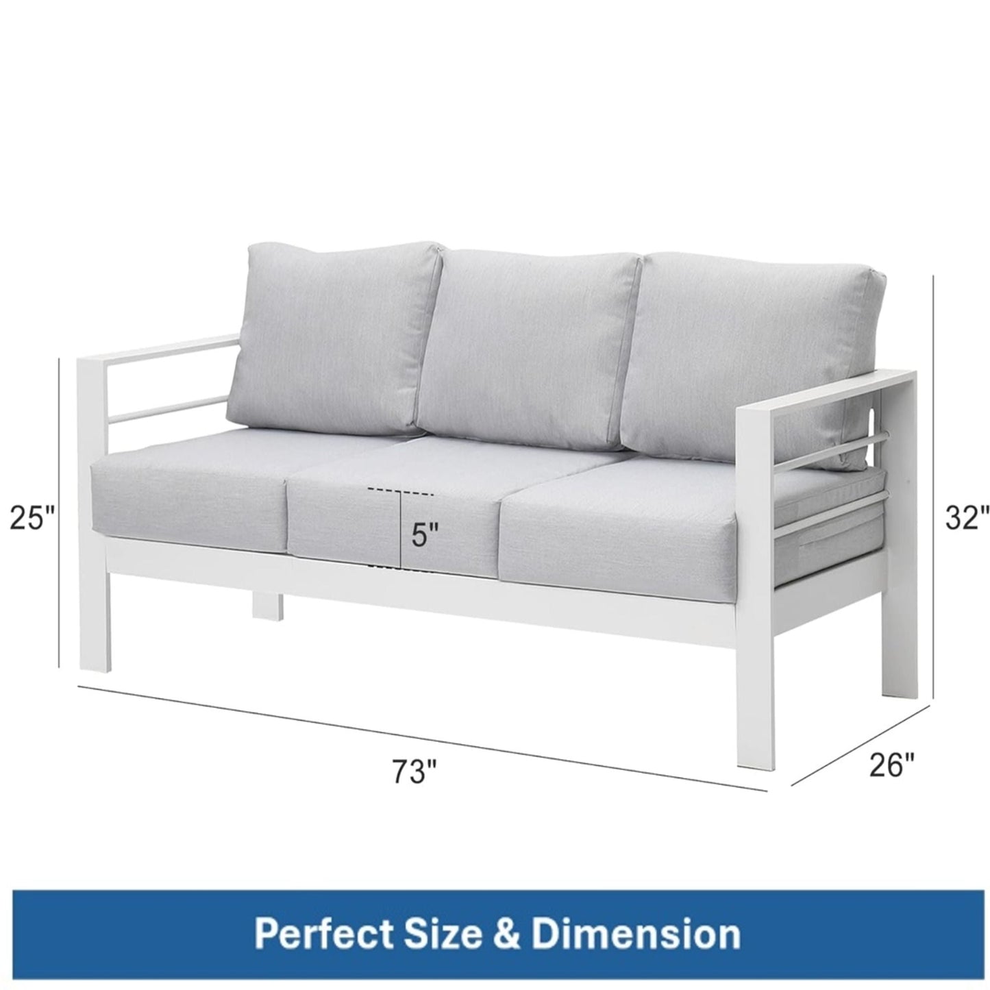 All-Weather Patio Sofa & Cushions, 3 Seat Outdoor Couch