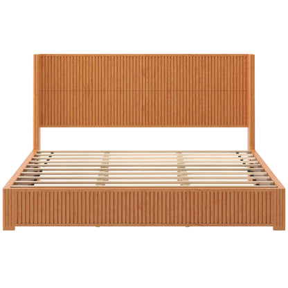 Solid Wood Platform Bed Frame with Headboard, King Size