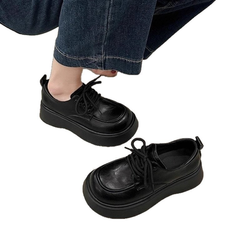 Black Lace-up Leather Shoes Comfortable For Work And Commuting