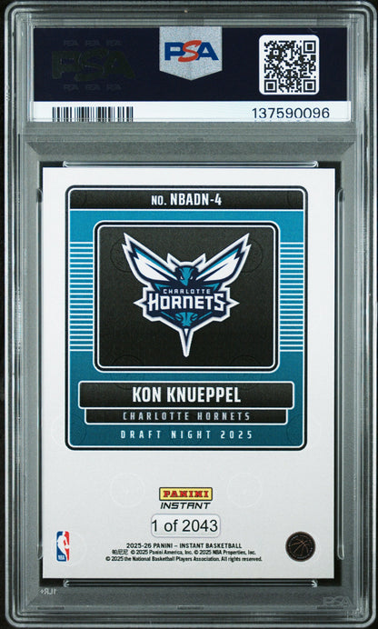 Graded 2025 Panini Instant Kon Knueppel #4 Draft Night Rookie RC Basketball Card PSA 9 Mint