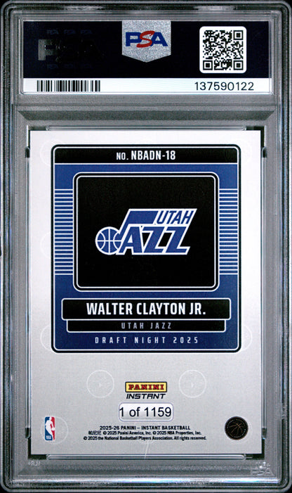 Graded 2025 Panini Instant Walter Clayton Jr. #18 Draft Night Rookie RC Basketball Card PSA 10 Gem Mint