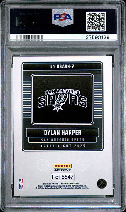 Graded 2025 Panini Instant Dylan Harper #2 Draft Night Rookie RC Basketball Card PSA 10 Gem Mint