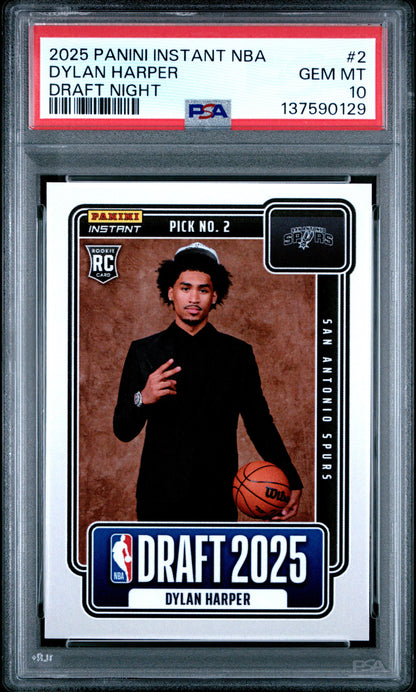 Graded 2025 Panini Instant Dylan Harper #2 Draft Night Rookie RC Basketball Card PSA 10 Gem Mint