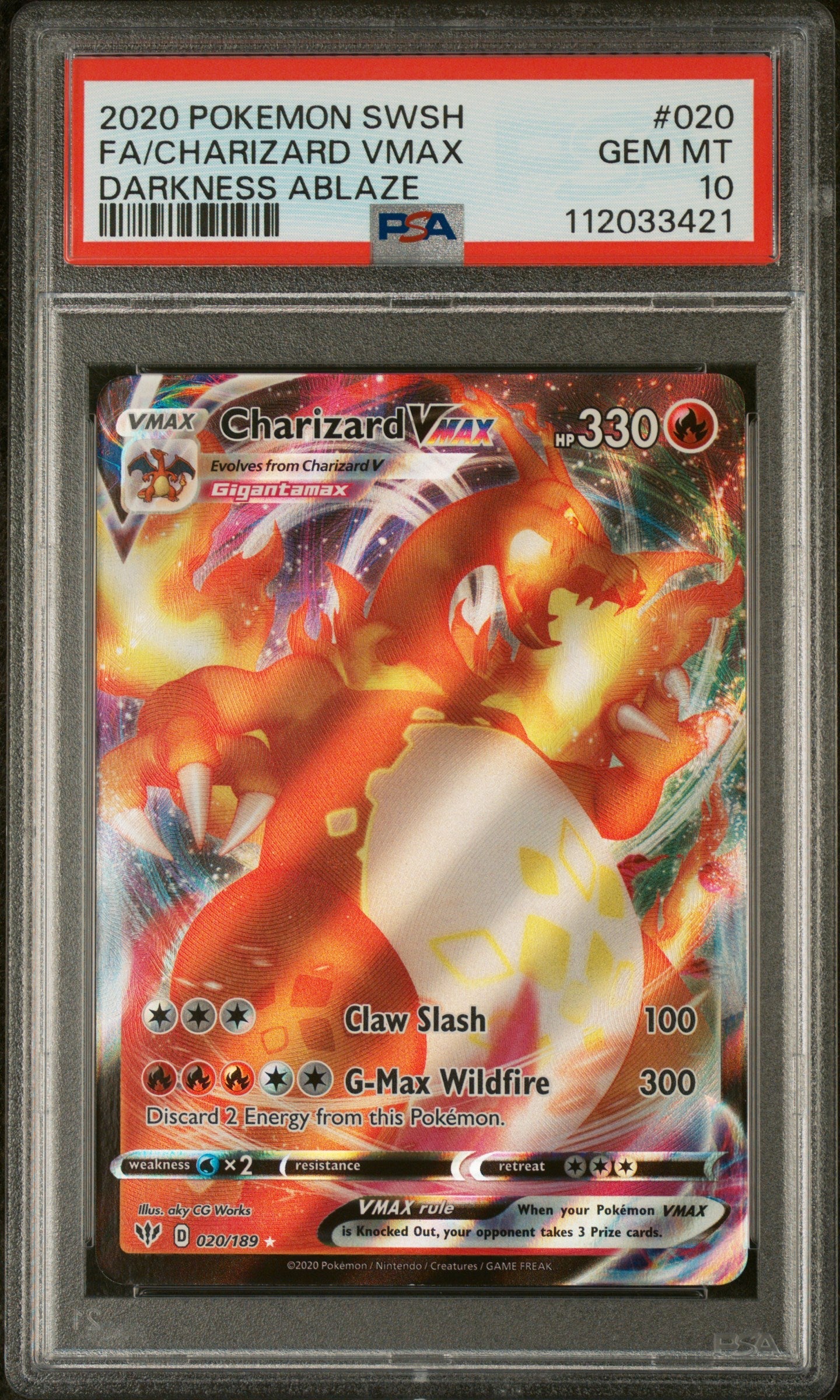 Graded 2020 PKM Sword & Shield Darkness Ablaze #020 Fa/Charizard Vmax Darkness Ablaze Trading Card Game PSA 10 Gem Mint