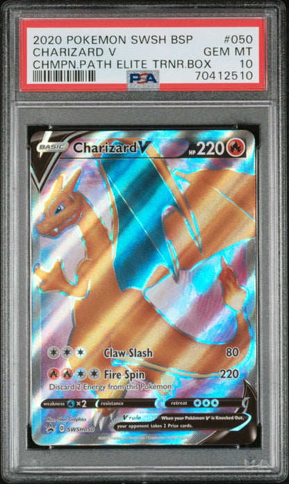 Graded 2020 PKM Swsh Black Star Promo #050 Charizard V Champion Path Elite Trainer Box Trading Card Game PSA 10 Gem Mint
