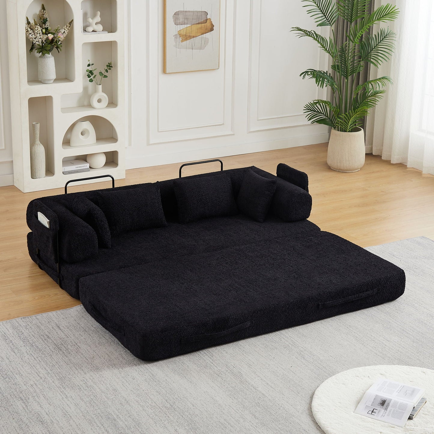 Convertible Sleeper Sofa Bed With Cylindrical Pillow