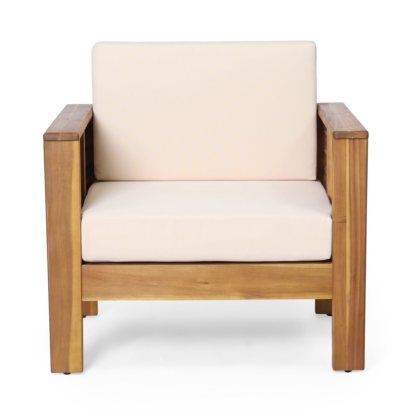 Set of 2 Outdoor Acacia Wood Club Chairs with Cushions