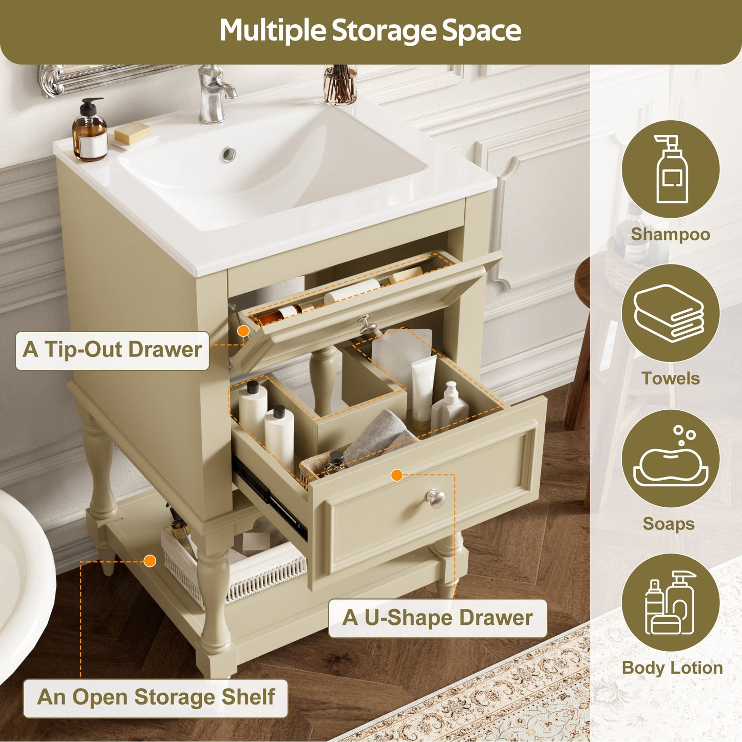 20'' Bathroom Vanity with Ceramic Sink and Storage Cabinet