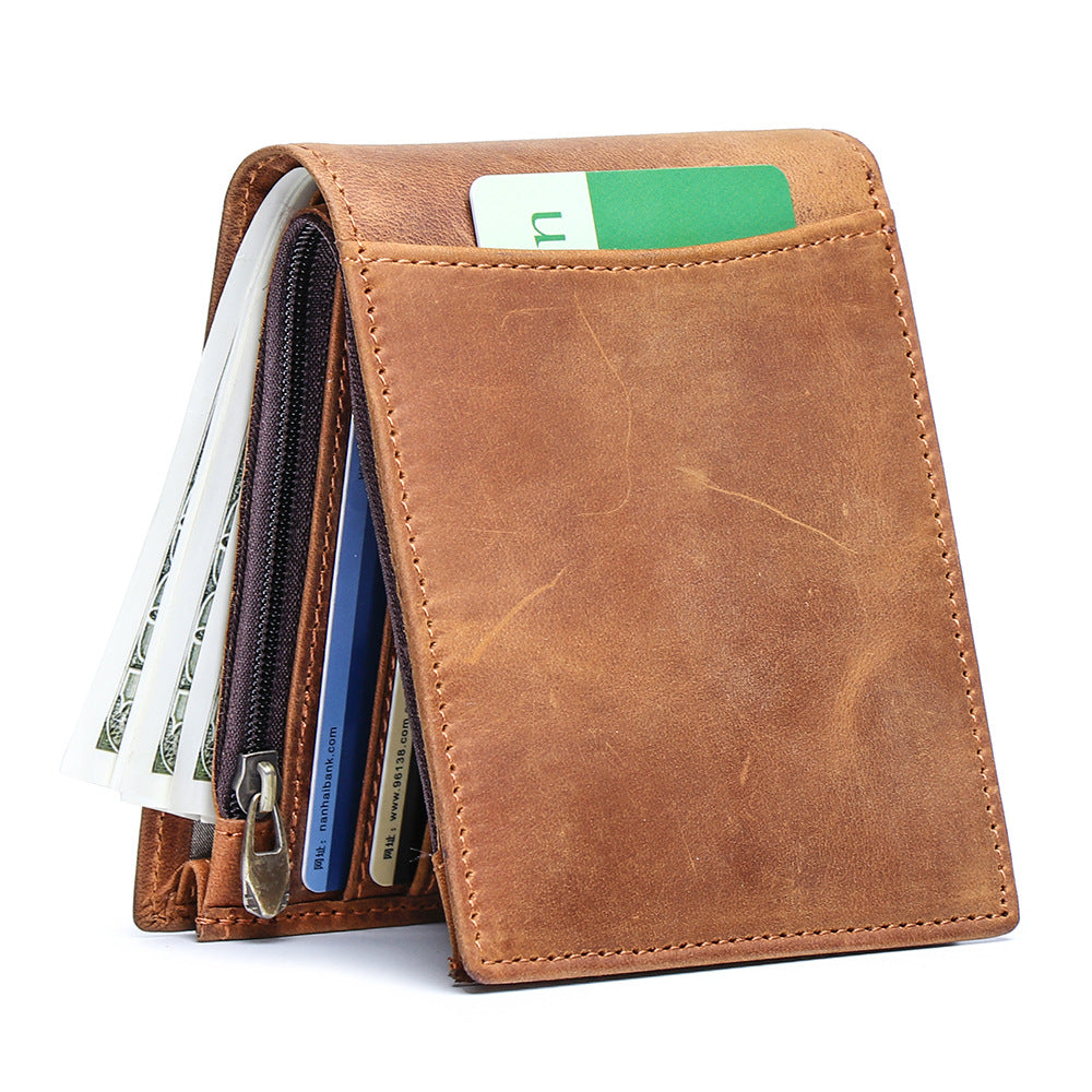 New-style Mens Short Wallet Made From Full-grain Cowhide With Multiple Card Slots