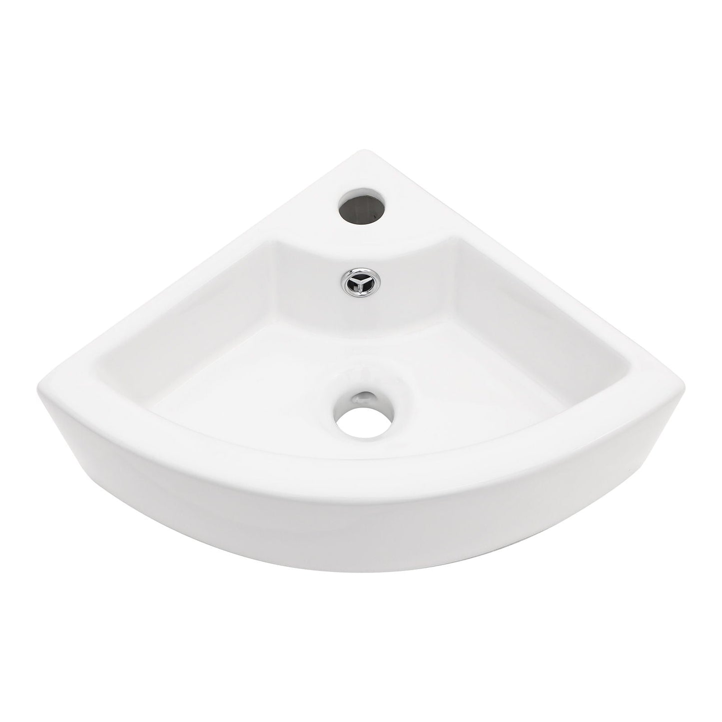 Triangle Porcelain Wall Mount Vessel Sink With Single Faucet Hole & Overflow