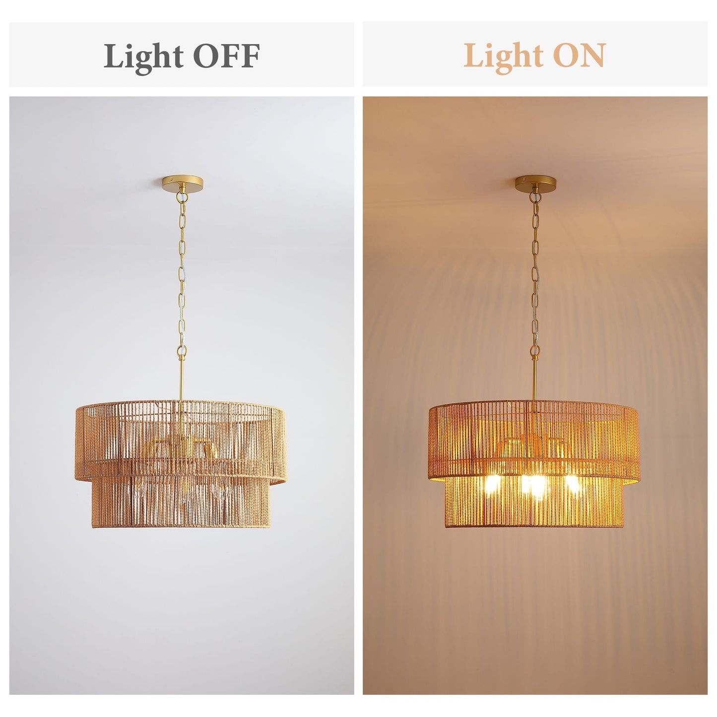 Chandelier, 2 Tier Boho Wabi Sabi Pendant Light, Hanging Ceiling Lamp - Gold