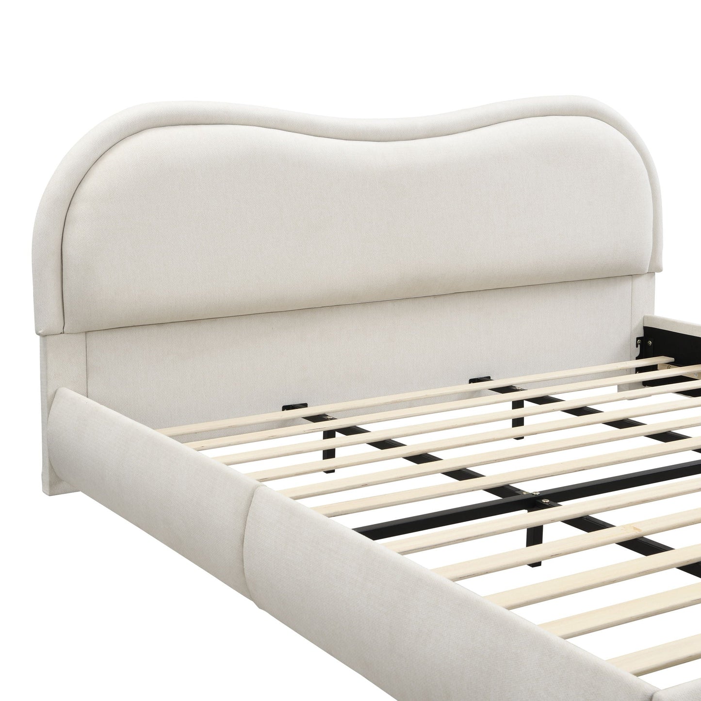 Upholstered Platform Bed Frame With Curved Headboard