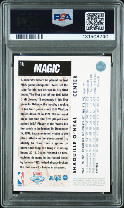 Graded 1992-93 Upper Deck Shaquille O'Neal #1b Rookie RC Basketball Card PSA 10 Auto Grade Gem Mint