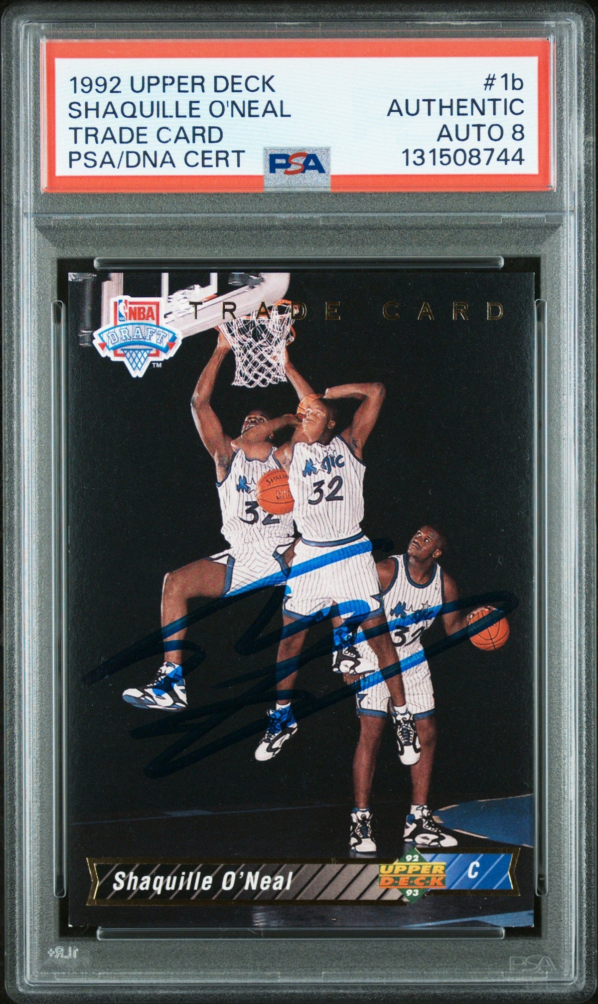 Graded 1992-93 Upper Deck Shaquille O'Neal #1b Rookie RC Basketball Card PSA 8 Auto Grade Near Mint