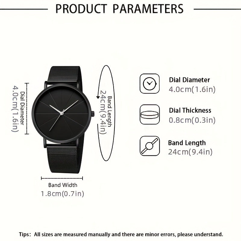 Men's Fashion Watch Ring Necklace Bracelet Set - Stainless Steel Jewelry Collection for Daily Wear