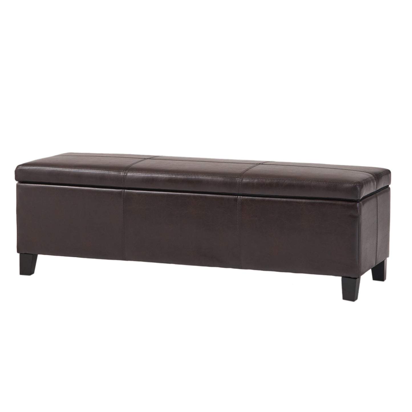 Upholstered PU Leather Storage Ottoman with Solid Wooden Legs