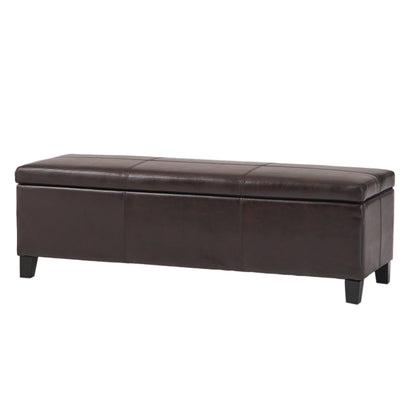 Upholstered PU Leather Storage Ottoman with Solid Wooden Legs