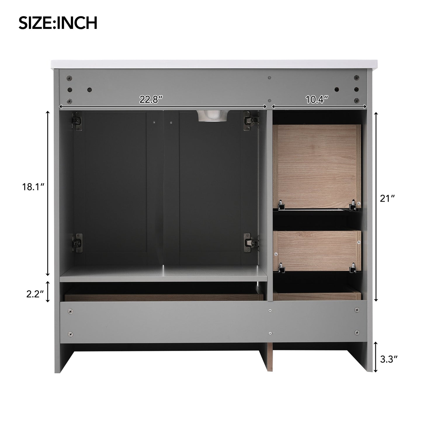 36 Inch Shaker Style Free-Standing Bathroom Vanity Cabinet with Sink